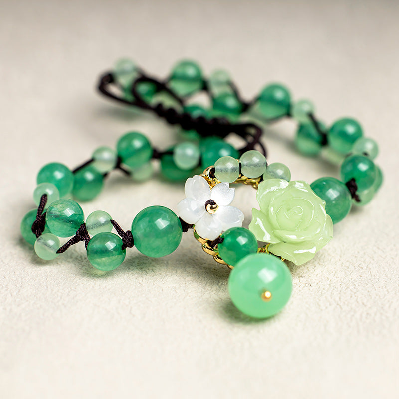 Bracelet de cheville tressé en jade réglable pour la prospérité et l'abondance