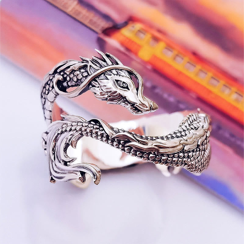 Bague de protection vintage en alliage de zinc à motif de dragon