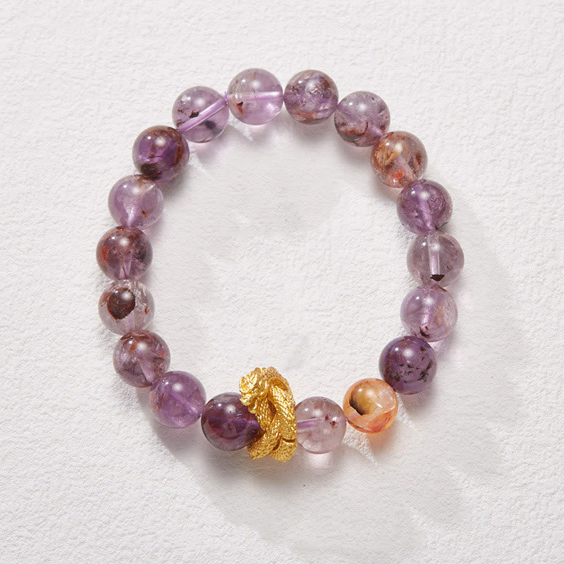 10mm Purple Phantom Gold-plated Dragon Wisdom Bracelet