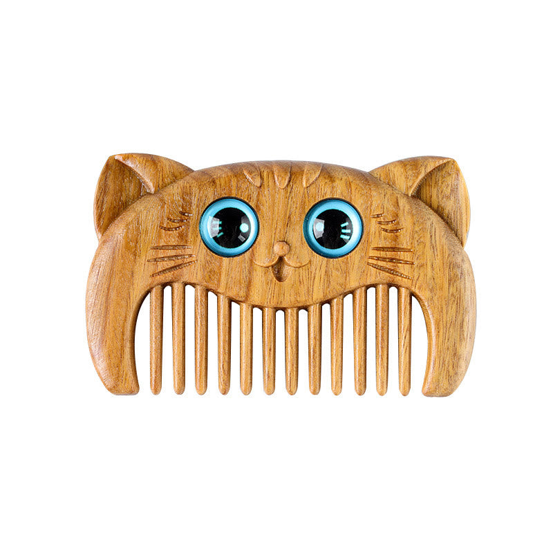 Peigne de guérison en bois de santal vert avec motif de chat pour une énergie positive