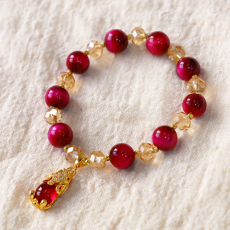 Bracelet de protection œil de tigre rouge avec breloque renard PiXiu