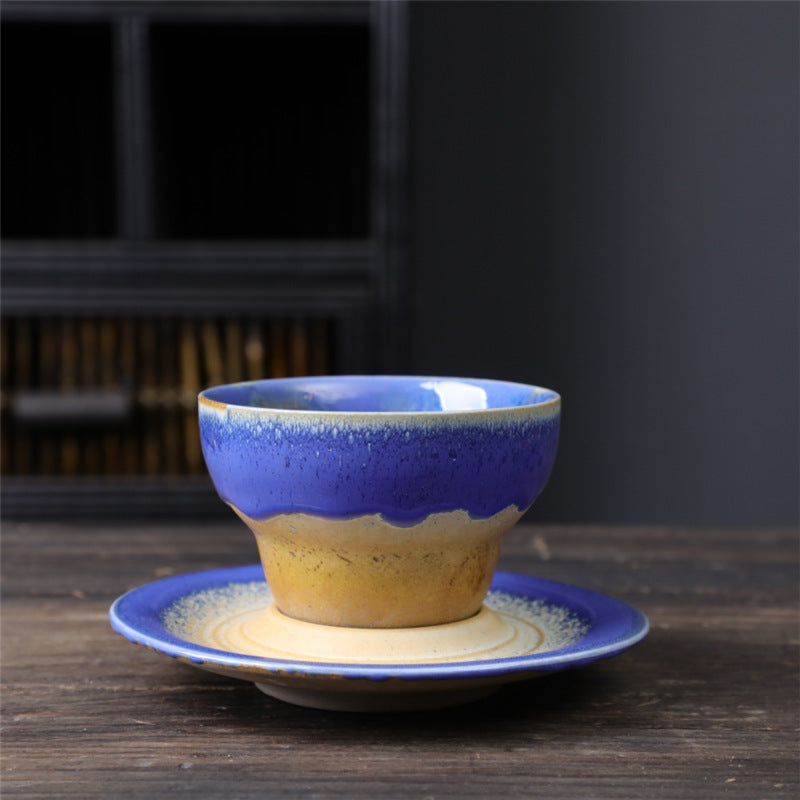 Ceramic Planet Design Coffee Mug with Saucer - Rough Pottery
