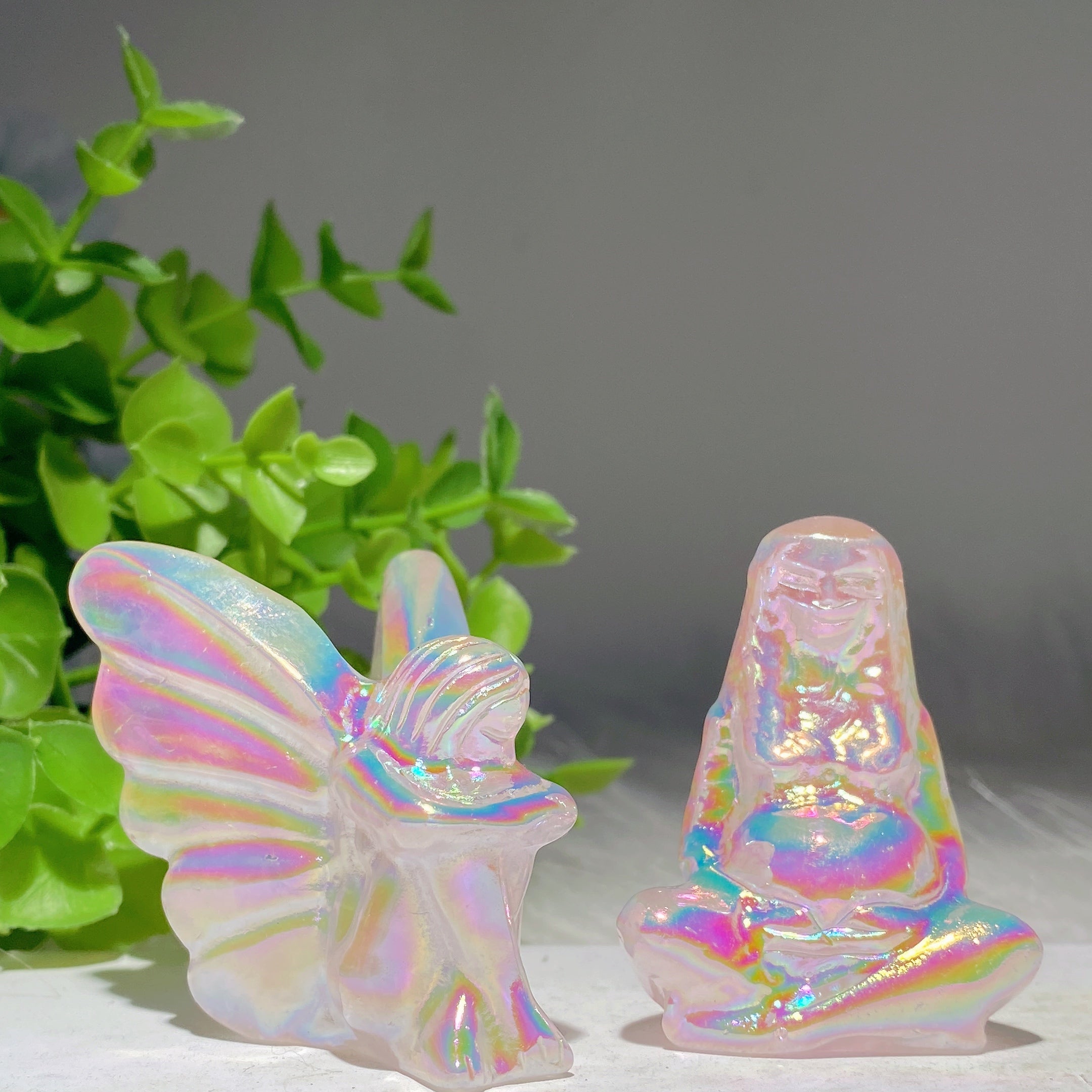 2.0" Aura Rose Quartz Fairy & Mother of Earth Figurines
