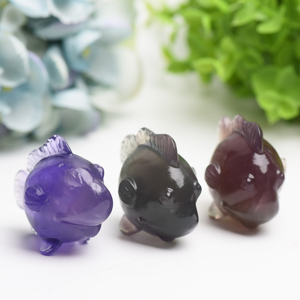Sculpture en cristal de poisson en fluorite de 2,0 pouces pour la guérison