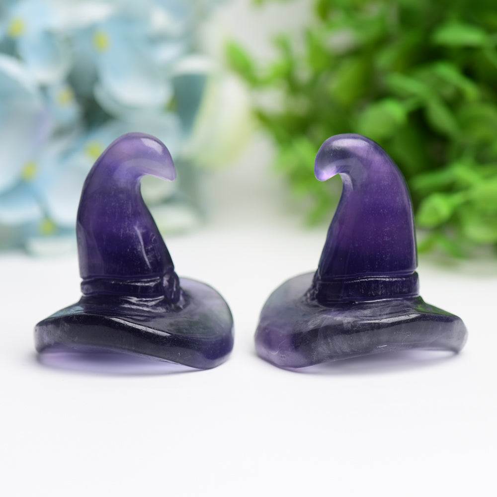 Figurine en cristal de chapeau de sorcière en fluorite de 2,0 pouces