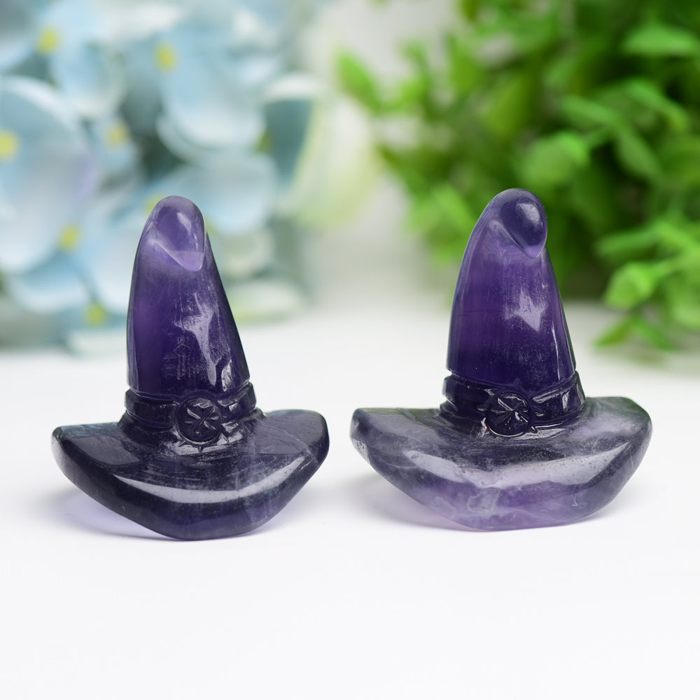 Figurine en cristal de chapeau de sorcière en fluorite de 2,0 pouces