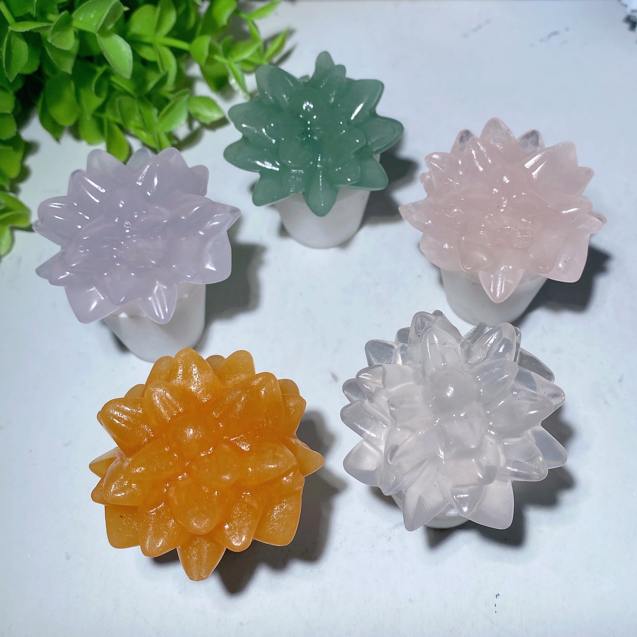 Bonsaï en cristal mixte de 2,0 pouces sur base de jade blanc