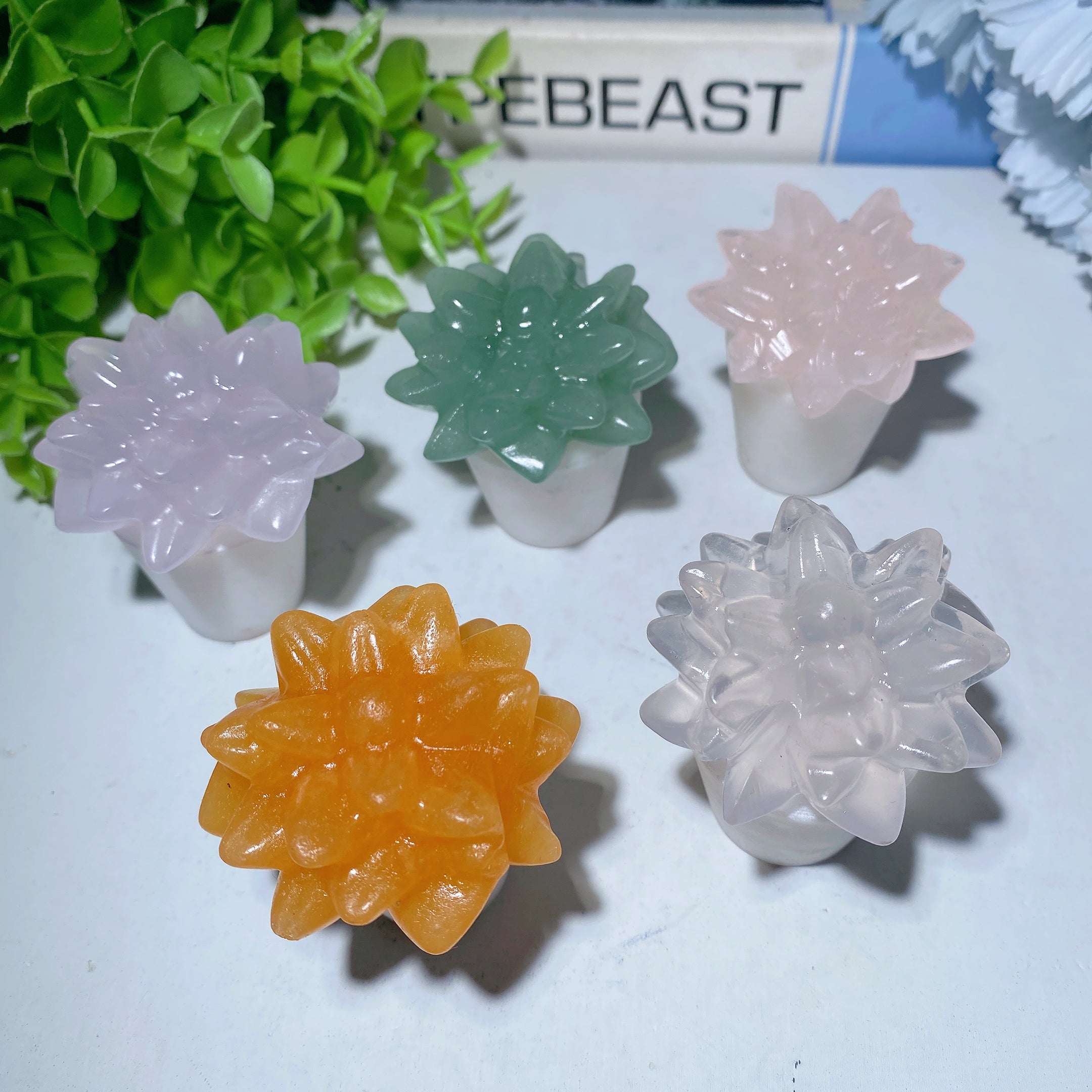 Bonsaï en cristal mixte de 2,0 pouces sur base de jade blanc