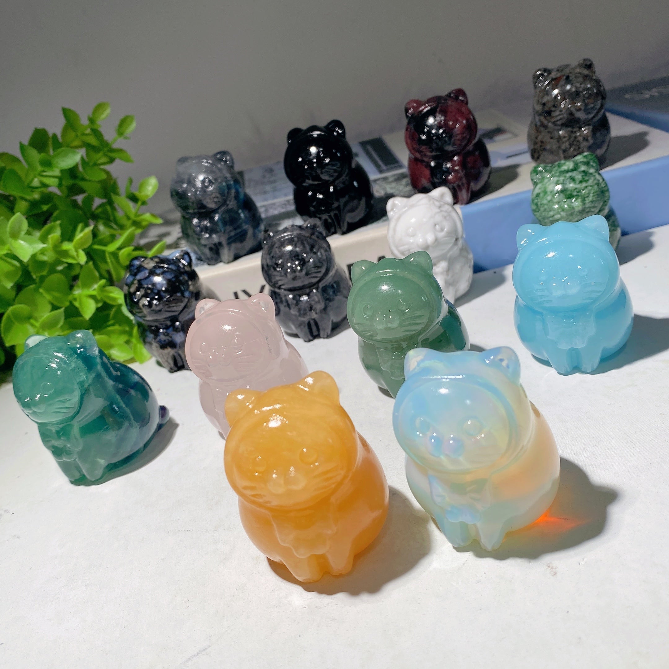 Sculptures de chat en cristal mixte de 2,0 pouces pour la guérison