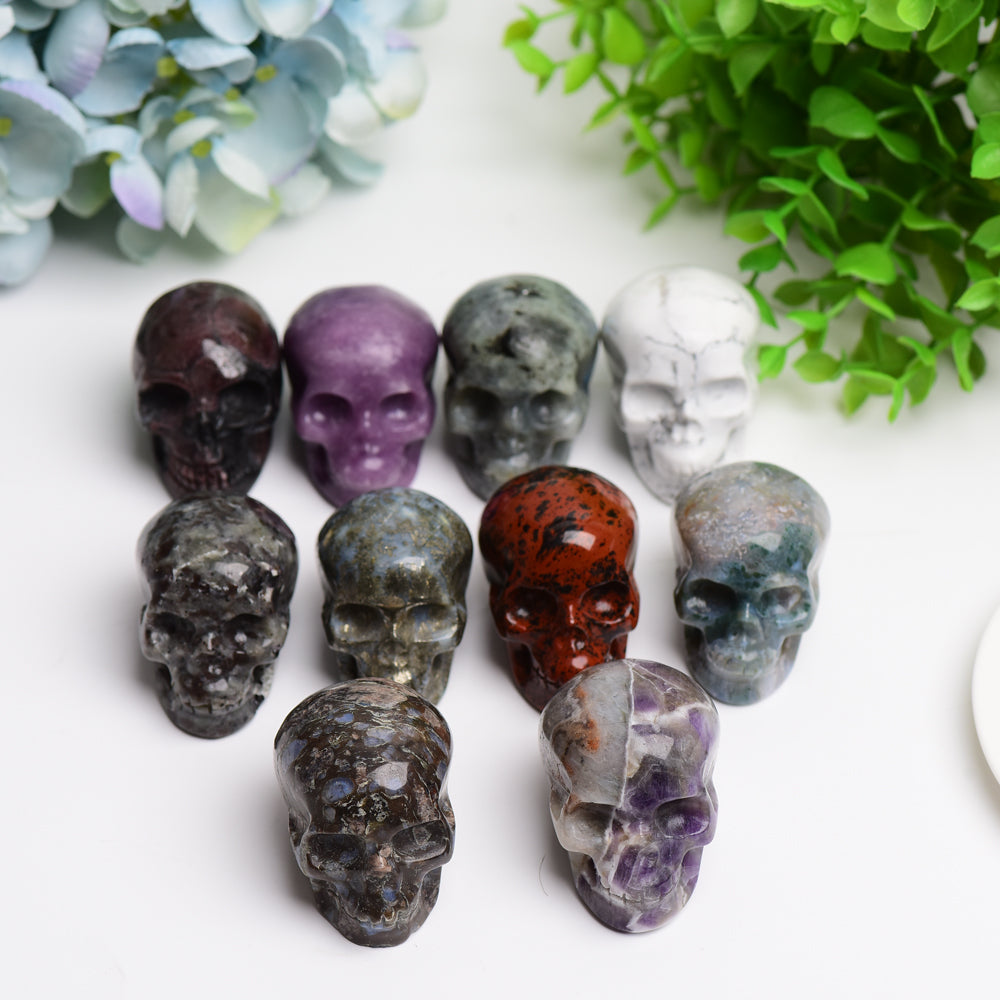 Sculptures de crânes en cristal mixtes de 5 cm pour la méditation et la guérison