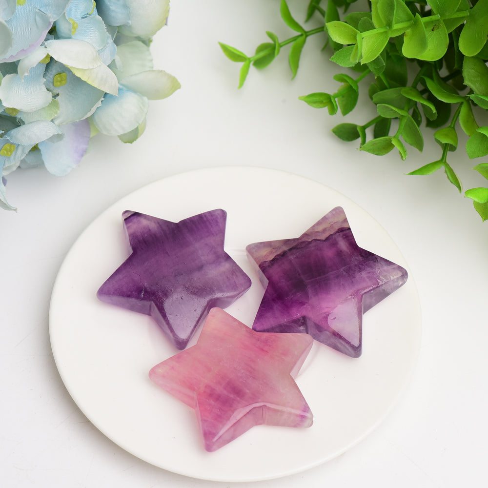 Sculpture en cristal d'étoile en fluorite violette de 2,0 pouces