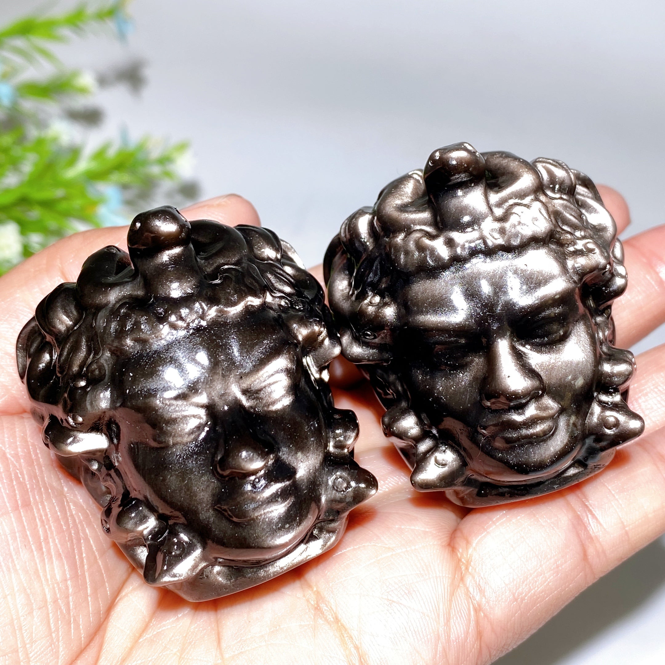 2.0 inch Silver Obsidian Medusa Carving Crystal Figurine