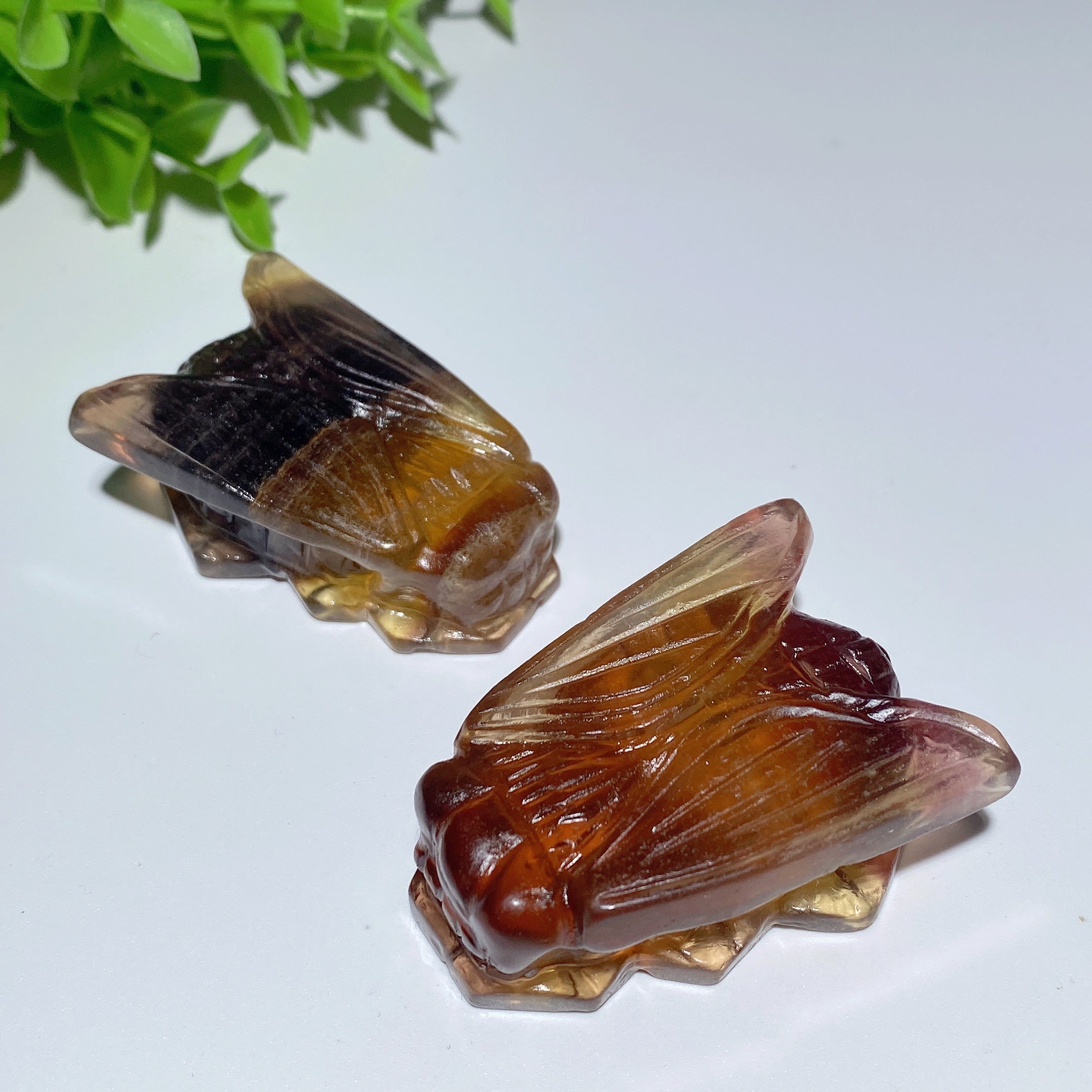 2.0 Inch Yellow Fluorite Cicada Crystal Animal Carving