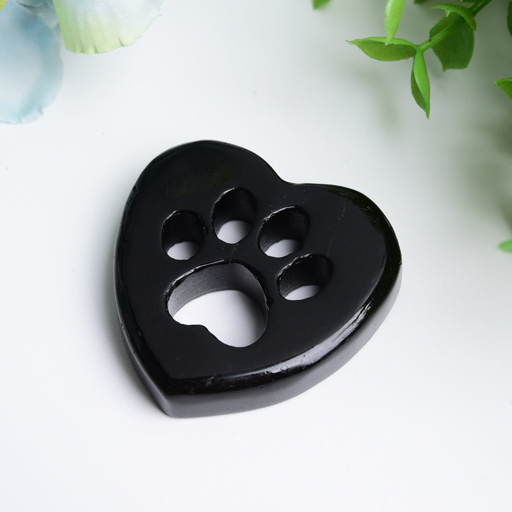 2.0" Mixed Crystal Heart Figurine with Cat Paw Carving