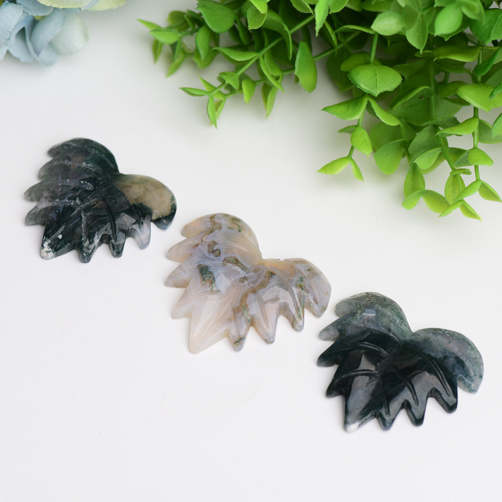 Sculpture en cristal de guérison en agate mousse de 5 cm, feuille d'érable