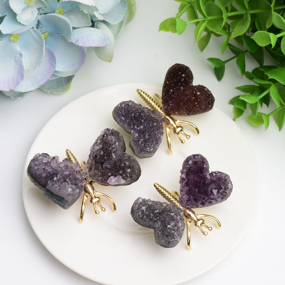 2.1 Inch Amethyst Cluster Butterfly Crystal Animal Figurine