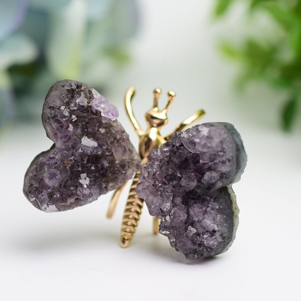 2.1 Inch Amethyst Cluster Butterfly Crystal Animal Figurine