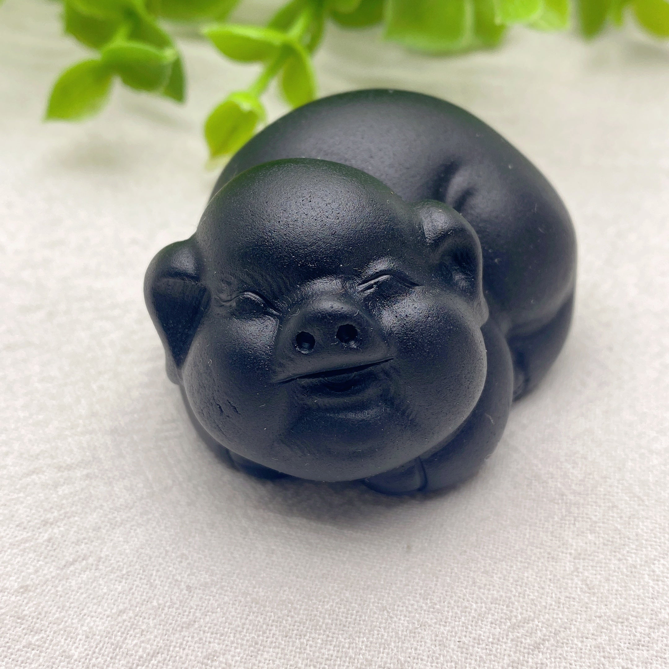 2.1 Inch Black Obsidian Pig Crystal Carving for Healing