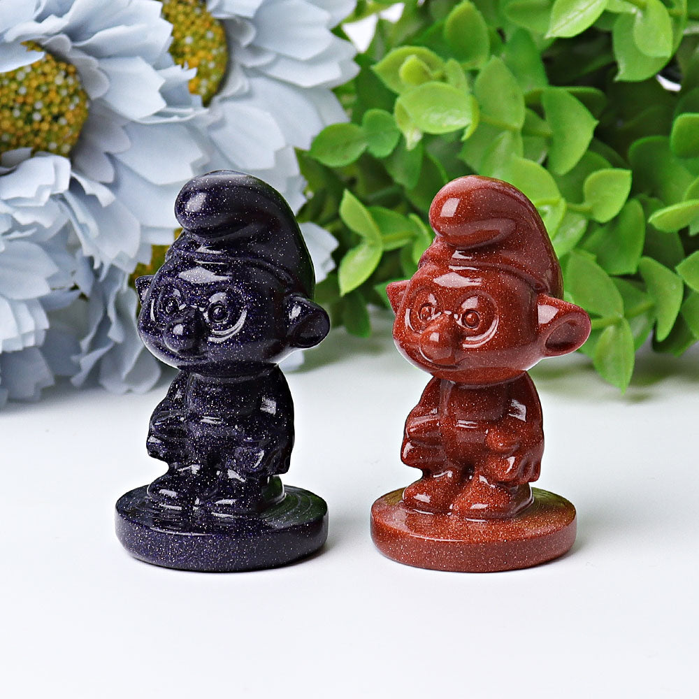 2.1 inch Blue & Golden Sandstone Smurfs Spiritual Statue