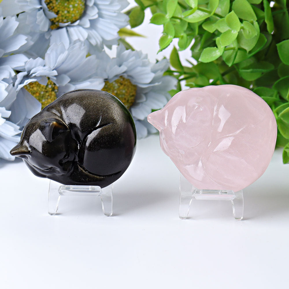 Sculptures de chat en cristal de 5,3 cm en quartz rose et plus