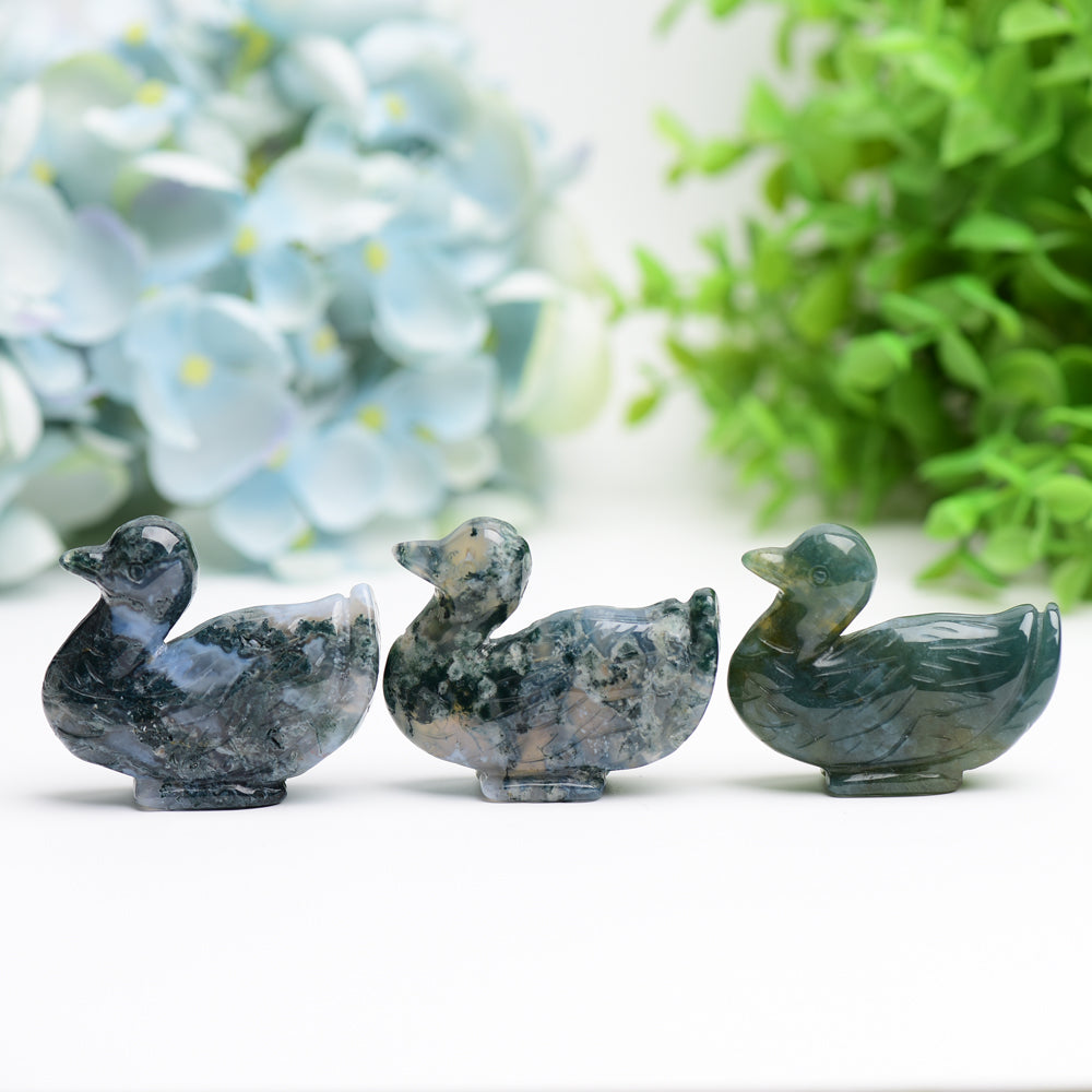 2.1 Inch Moss Agate Crystal Duck Carving Animal Figurine