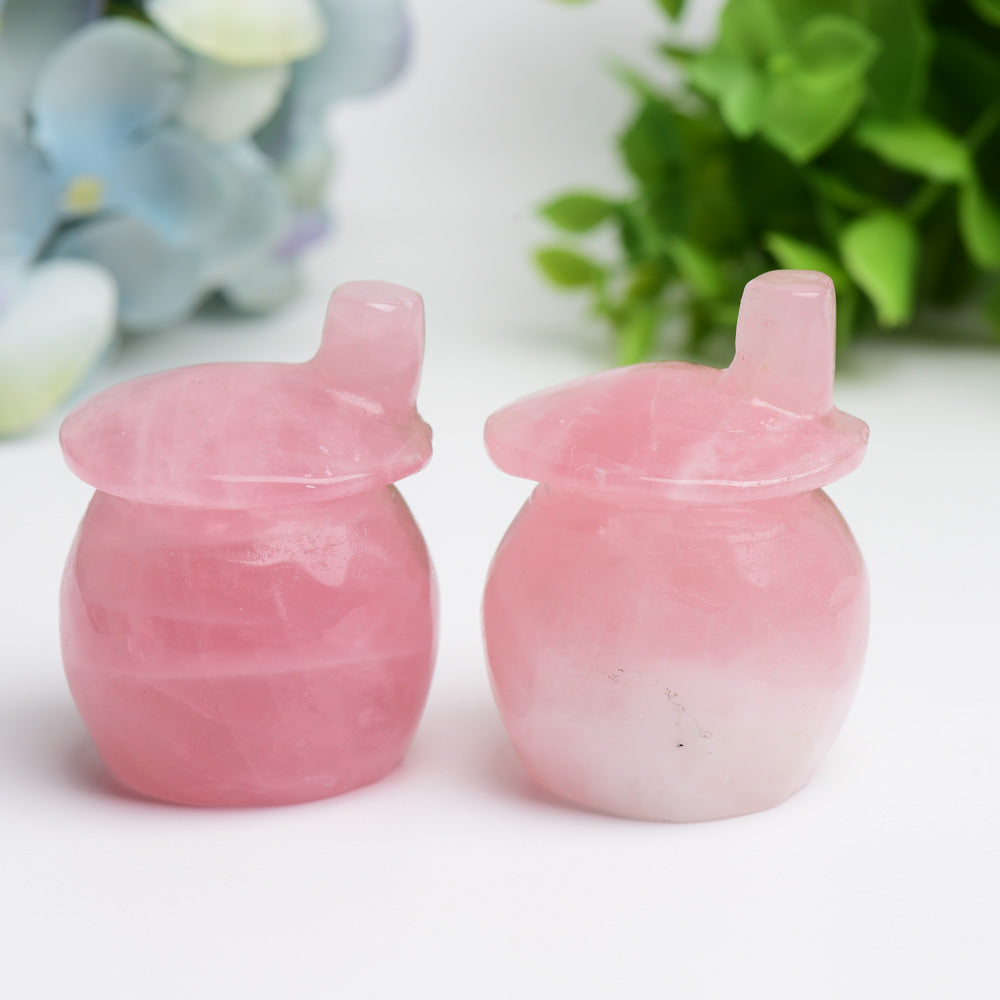 Sculpture de champignon en cristal de quartz rose de 2,1 pouces