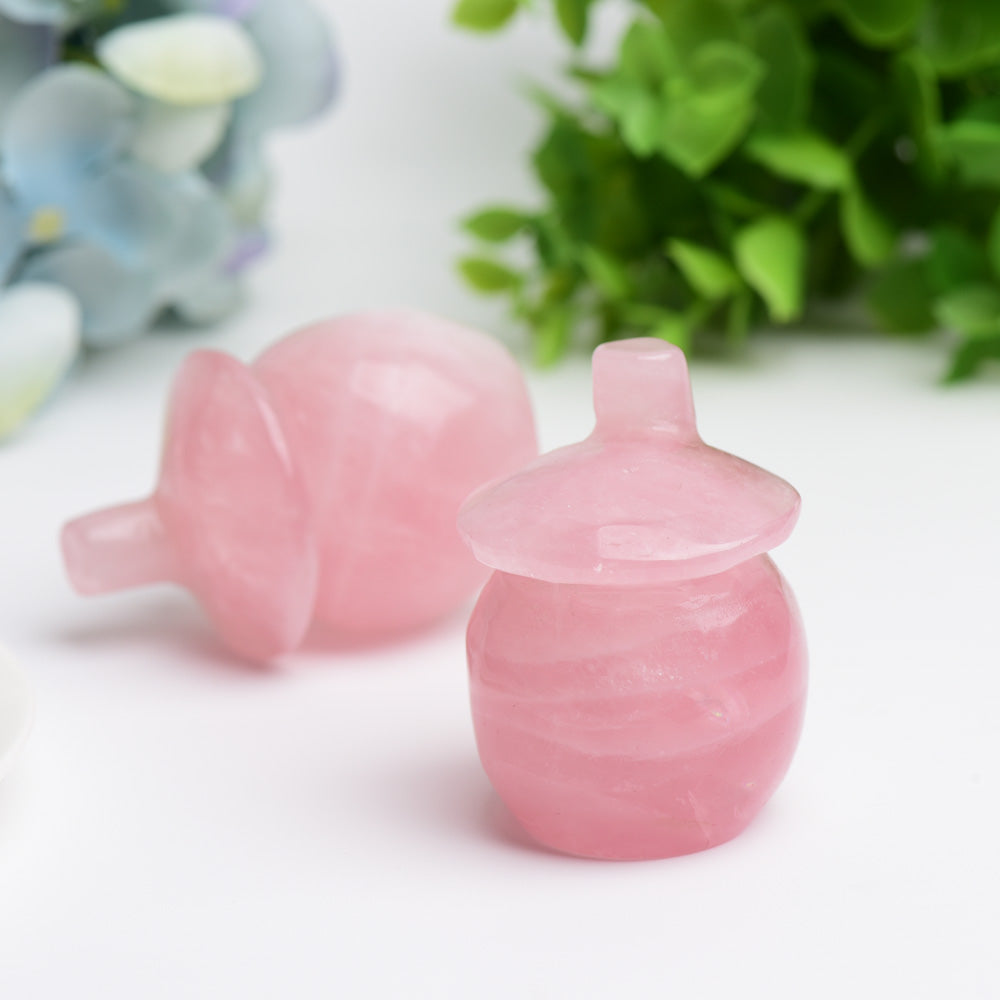 Sculpture de champignon en cristal de quartz rose de 2,1 pouces