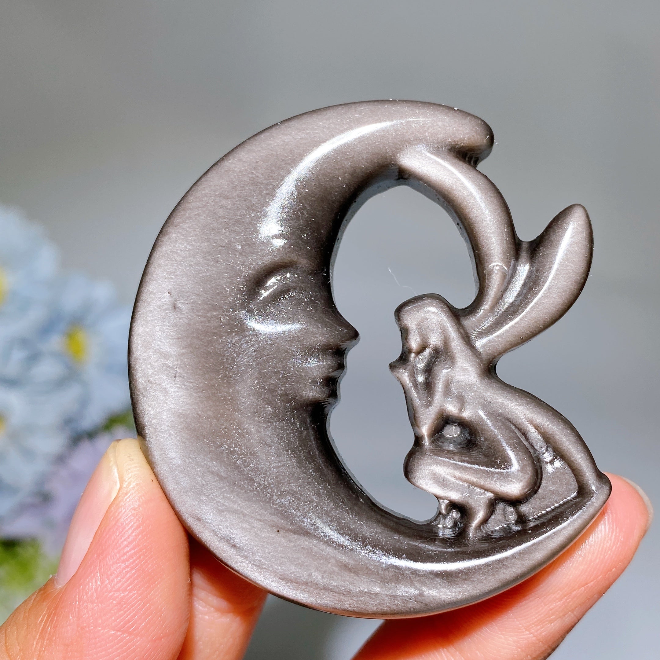 Figurine de fée lunaire en cristal d'obsidienne dorée de 5,6 à 5,8 cm