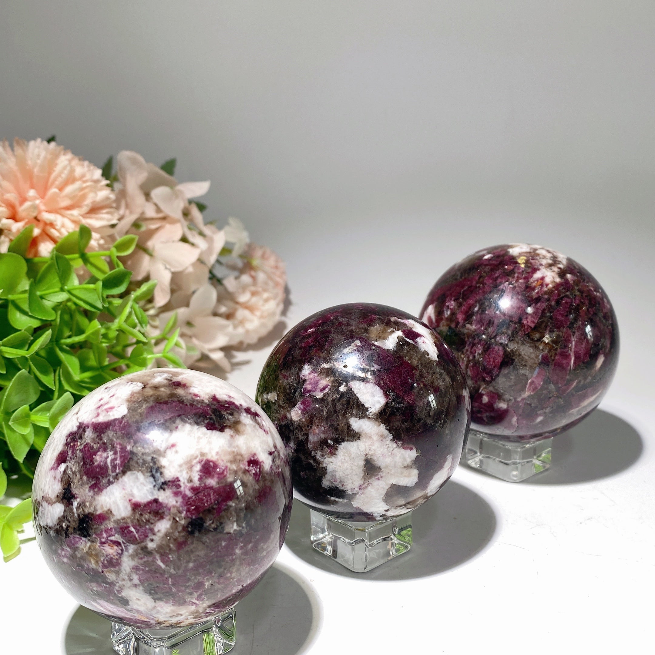2.2-3.0 Inch Rubellite Tourmaline Quartz Sphere for Healing