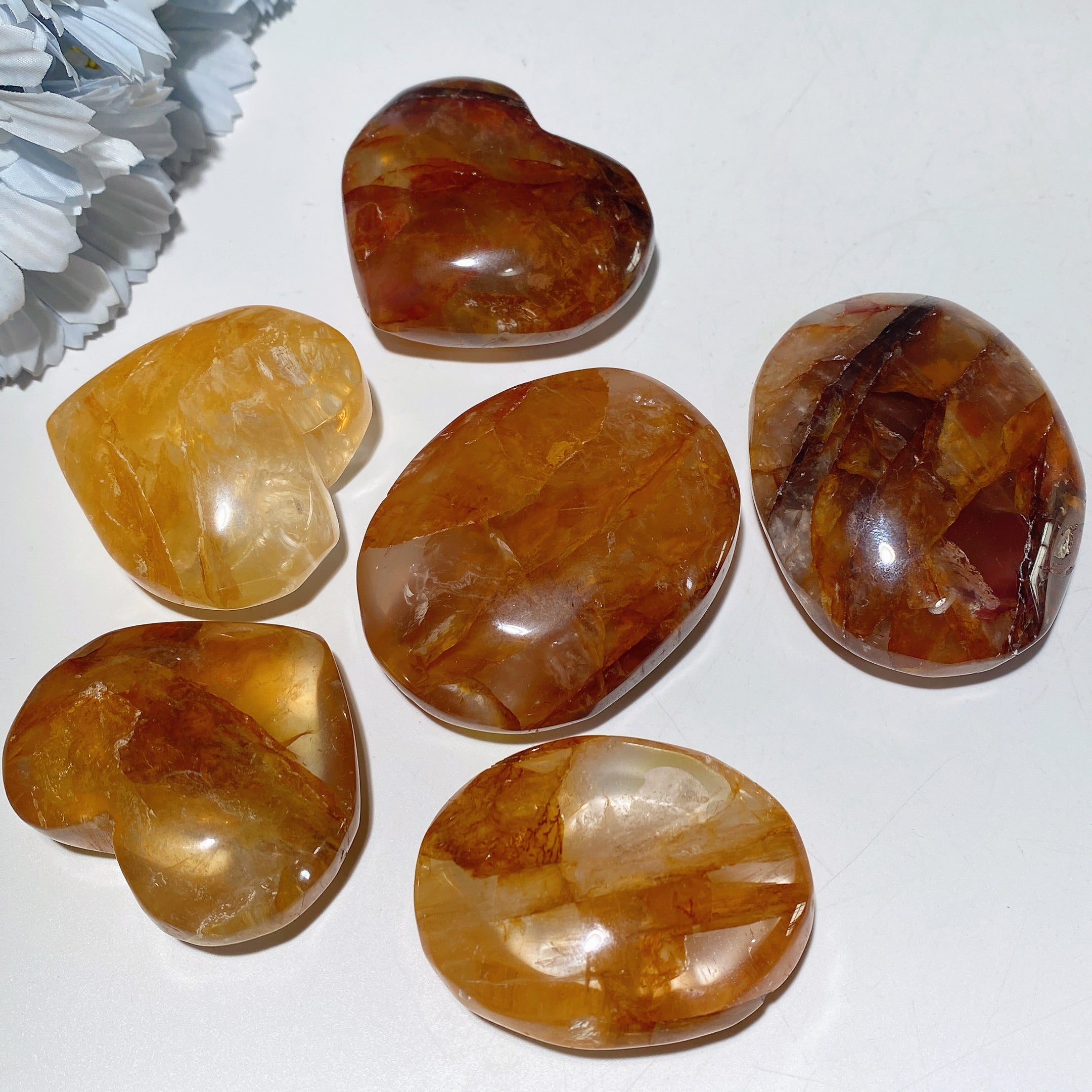 Quartz de feu de 2 à 2,5 pouces et pierres de paume de guérison dorées pour la guérison