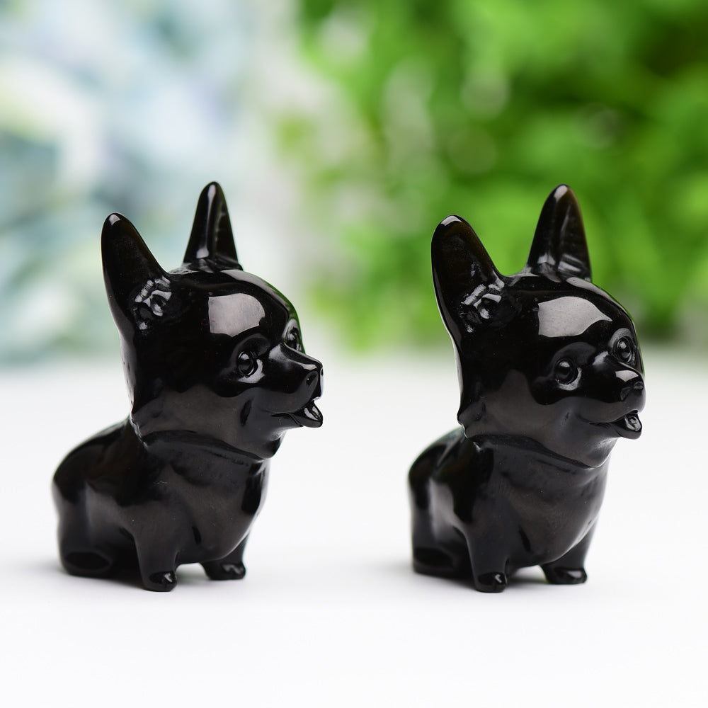 Sculpture de chien en cristal d'obsidienne noire de 5,6 cm