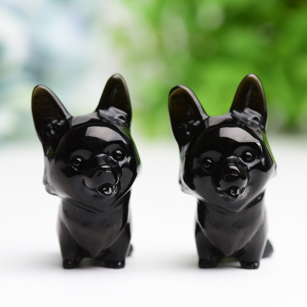 Sculpture de chien en cristal d'obsidienne noire de 5,6 cm