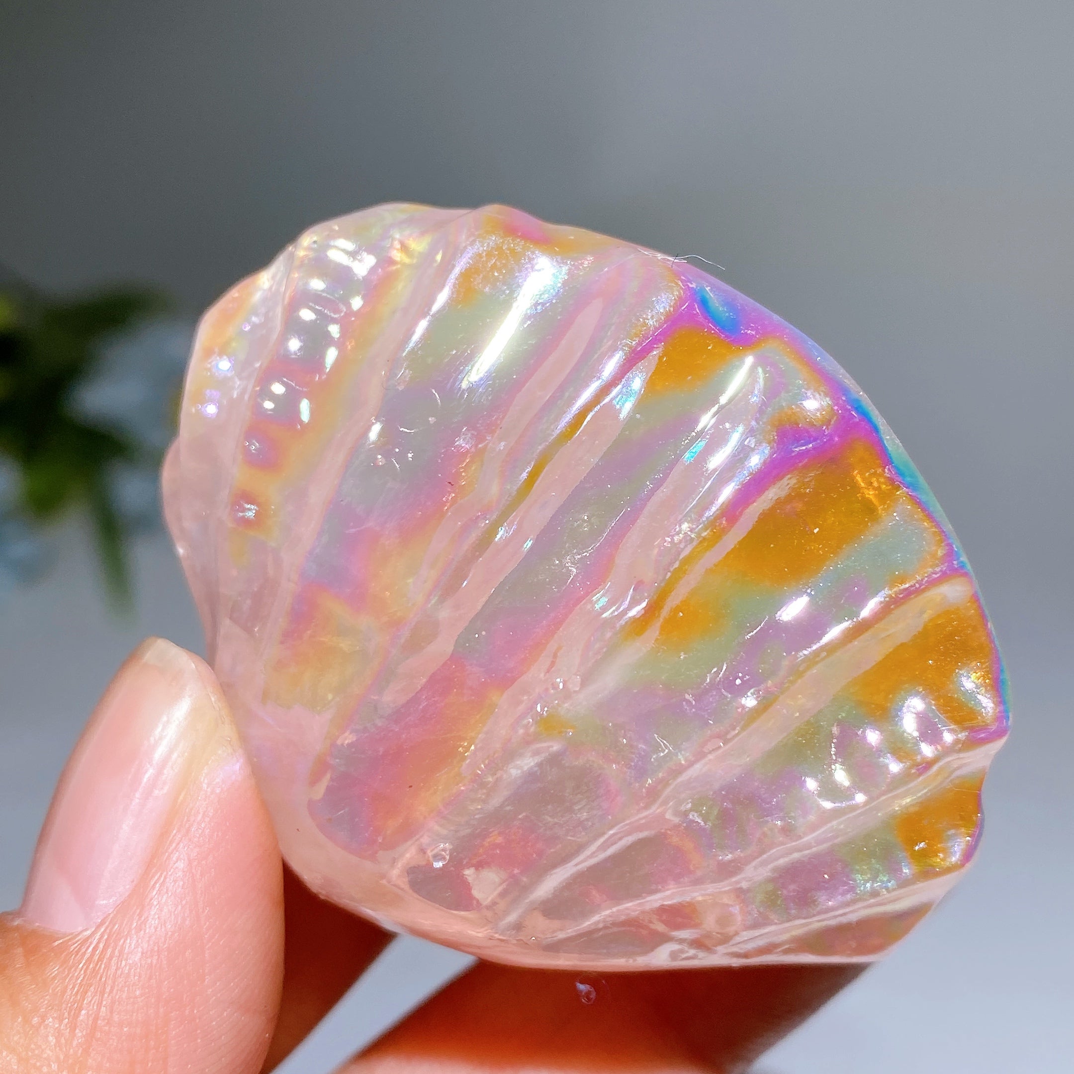 Figurine coquillage en cristal de quartz rose Aura de 2,2 pouces