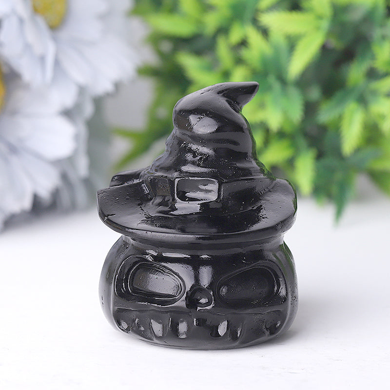 2.2-Inch Black Obsidian Pumpkin Crystal Figurine for Energetic Protection