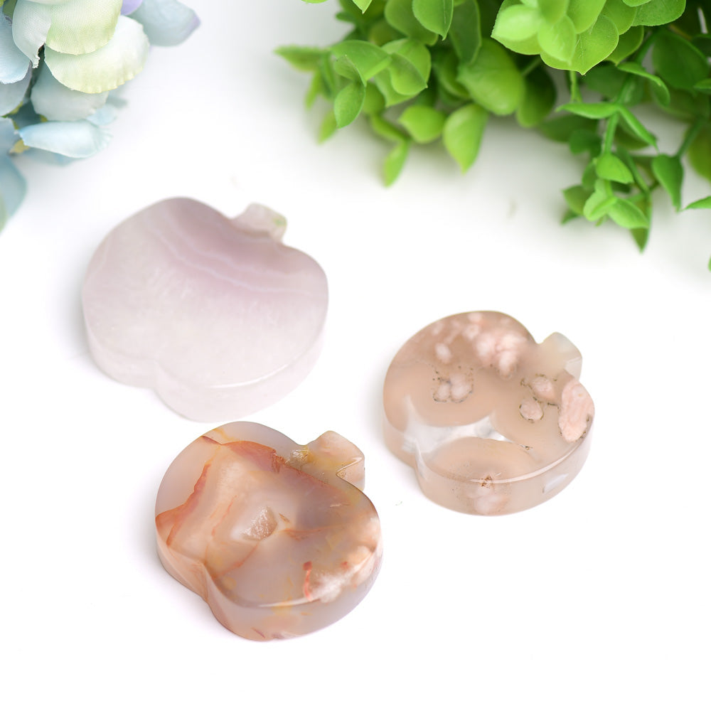 2.2 inch Flower Agate Apple Crystal Carving for Healing and Decor