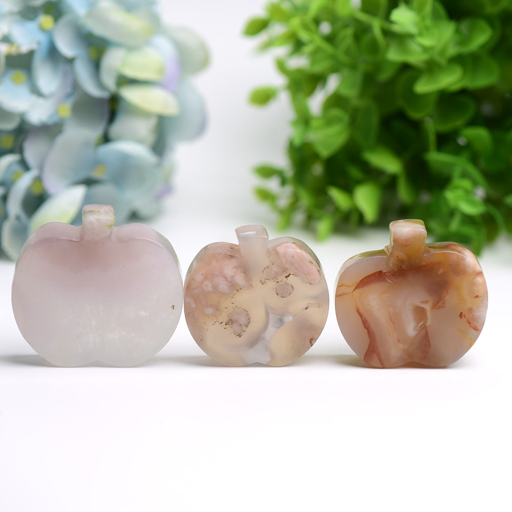 2.2 inch Flower Agate Apple Crystal Carving for Healing and Decor