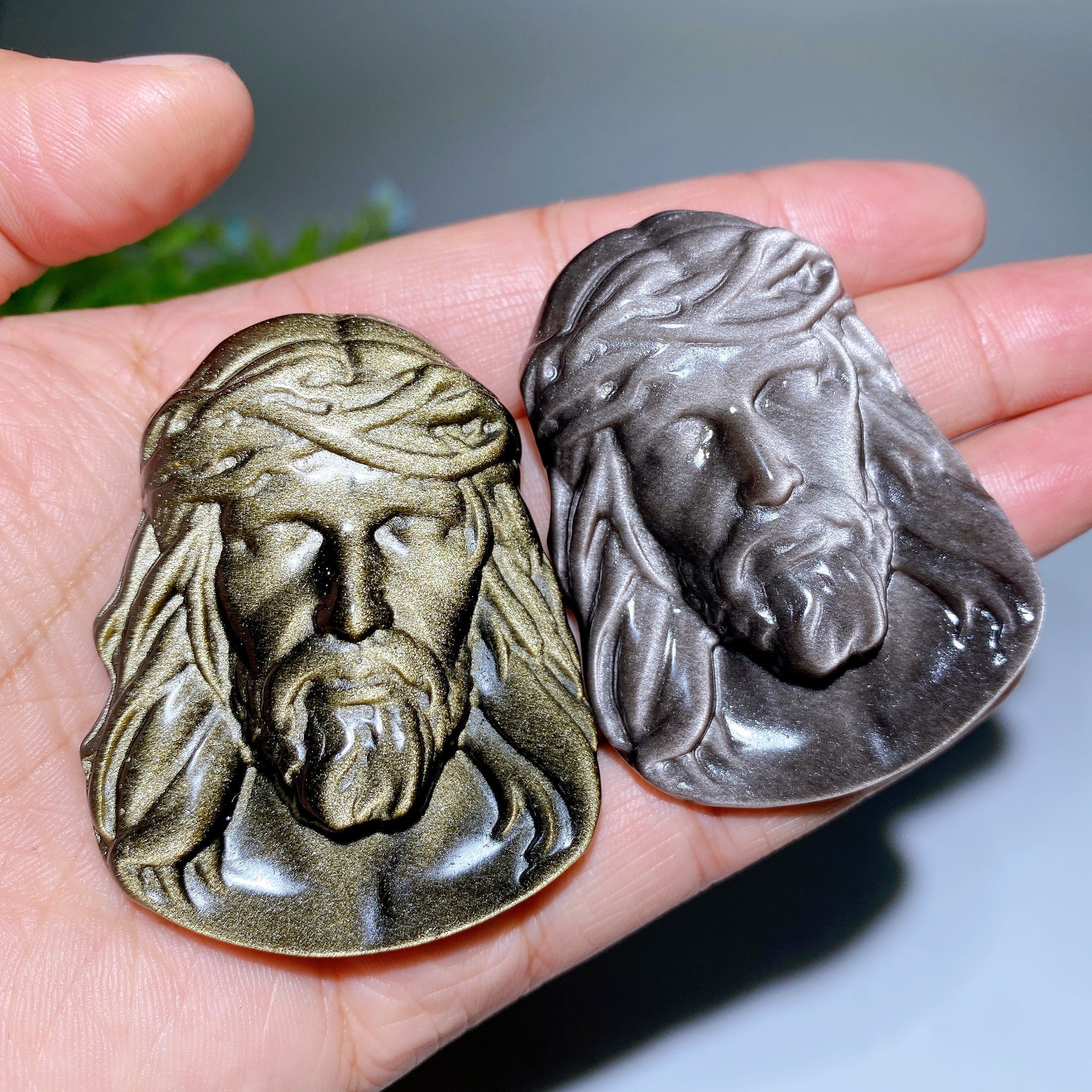 2.2 Inch Golden Obsidian Carved Man Face Crystal Figurine