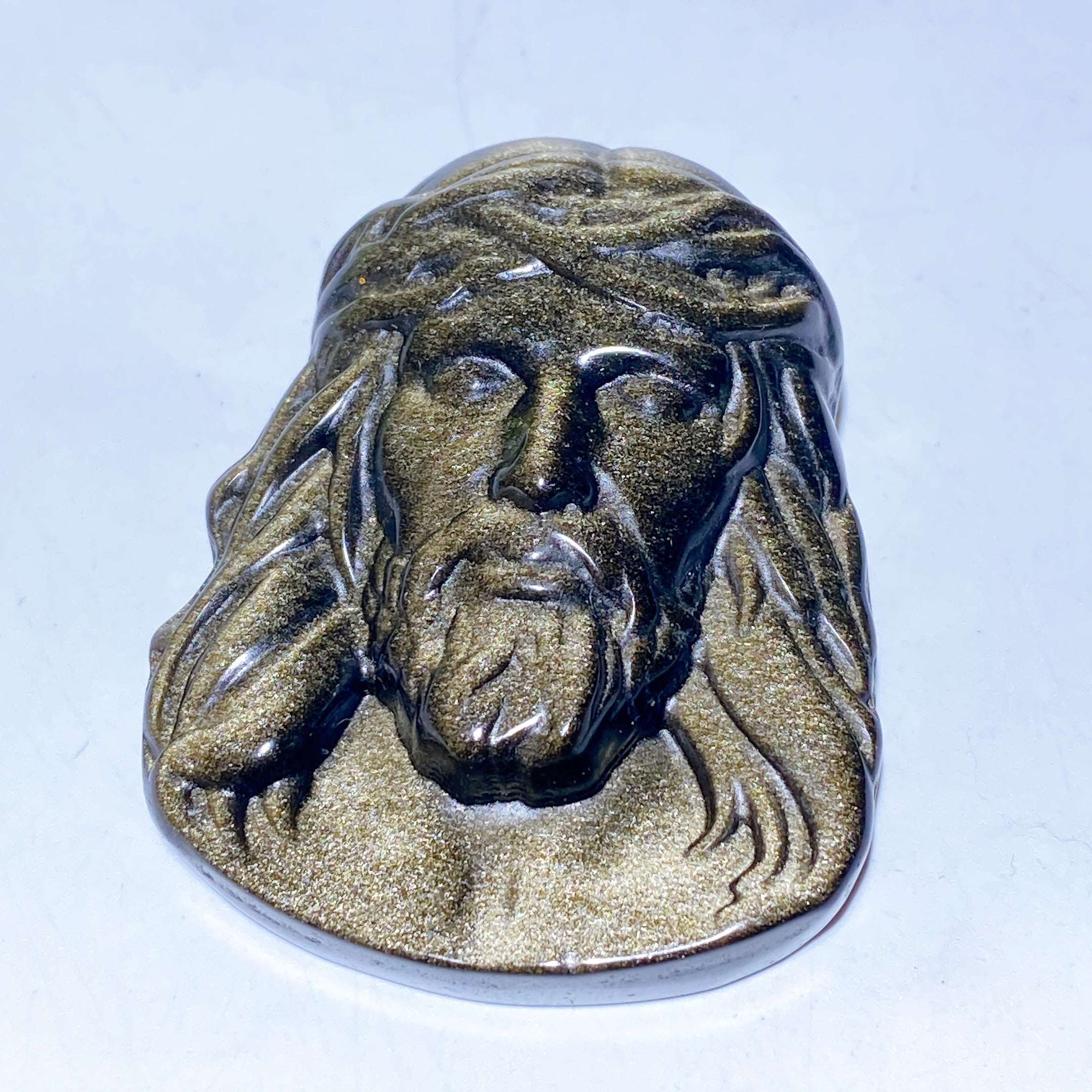 2.2 Inch Golden Obsidian Carved Man Face Crystal Figurine
