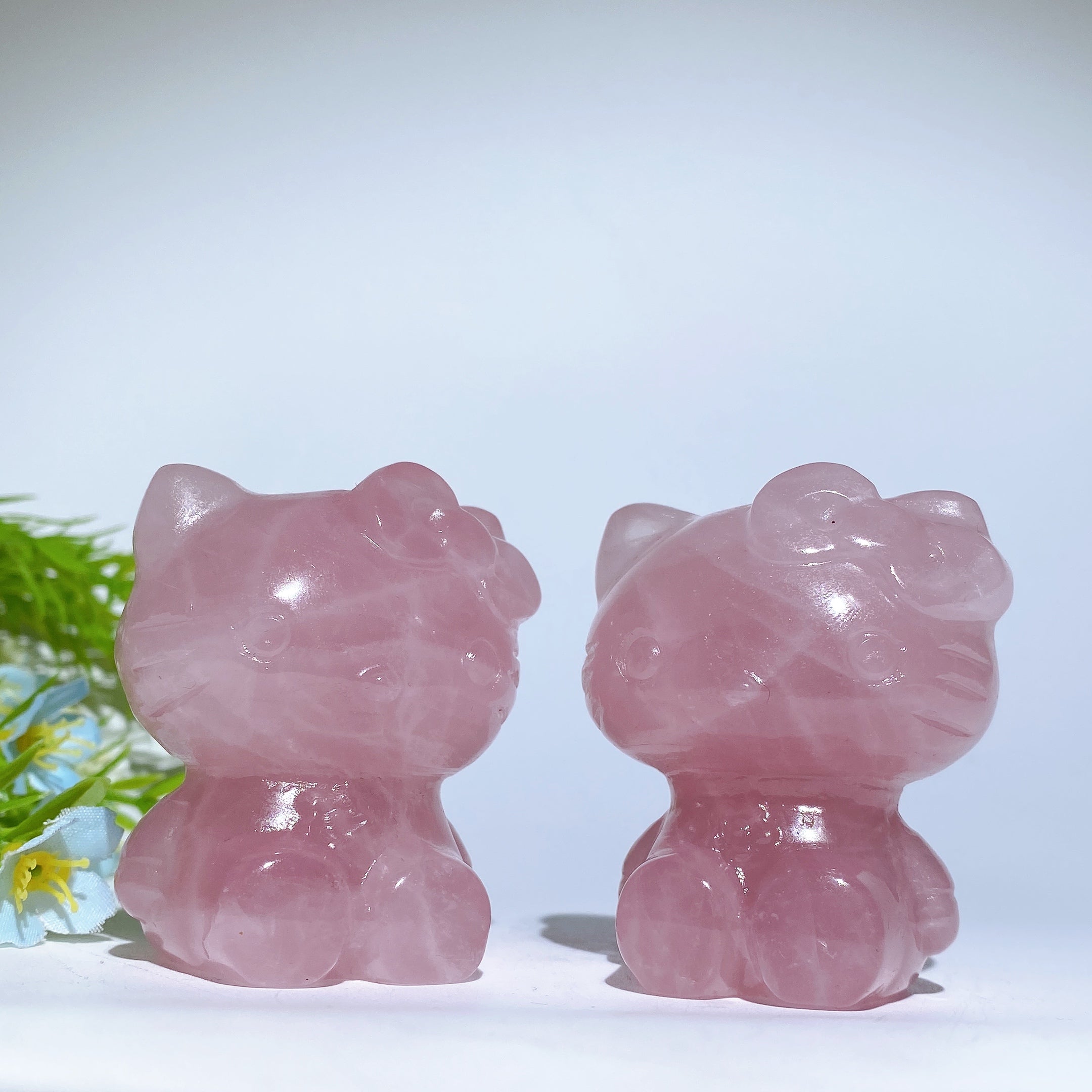 2.2 inch Rose Quartz Crystal Cat Figurine Healing Energy