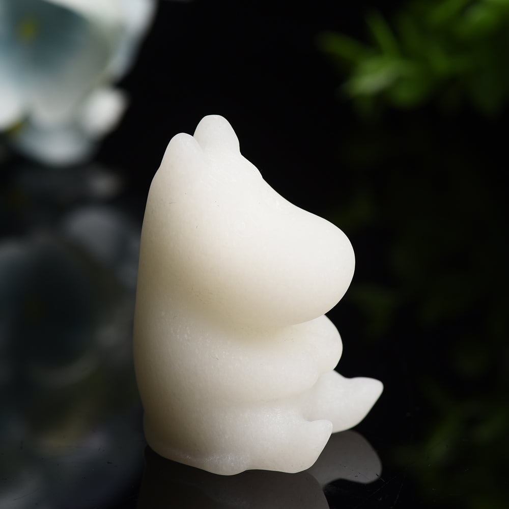 Hippopotame en cristal de jade blanc sculpté de 2,2 pouces
