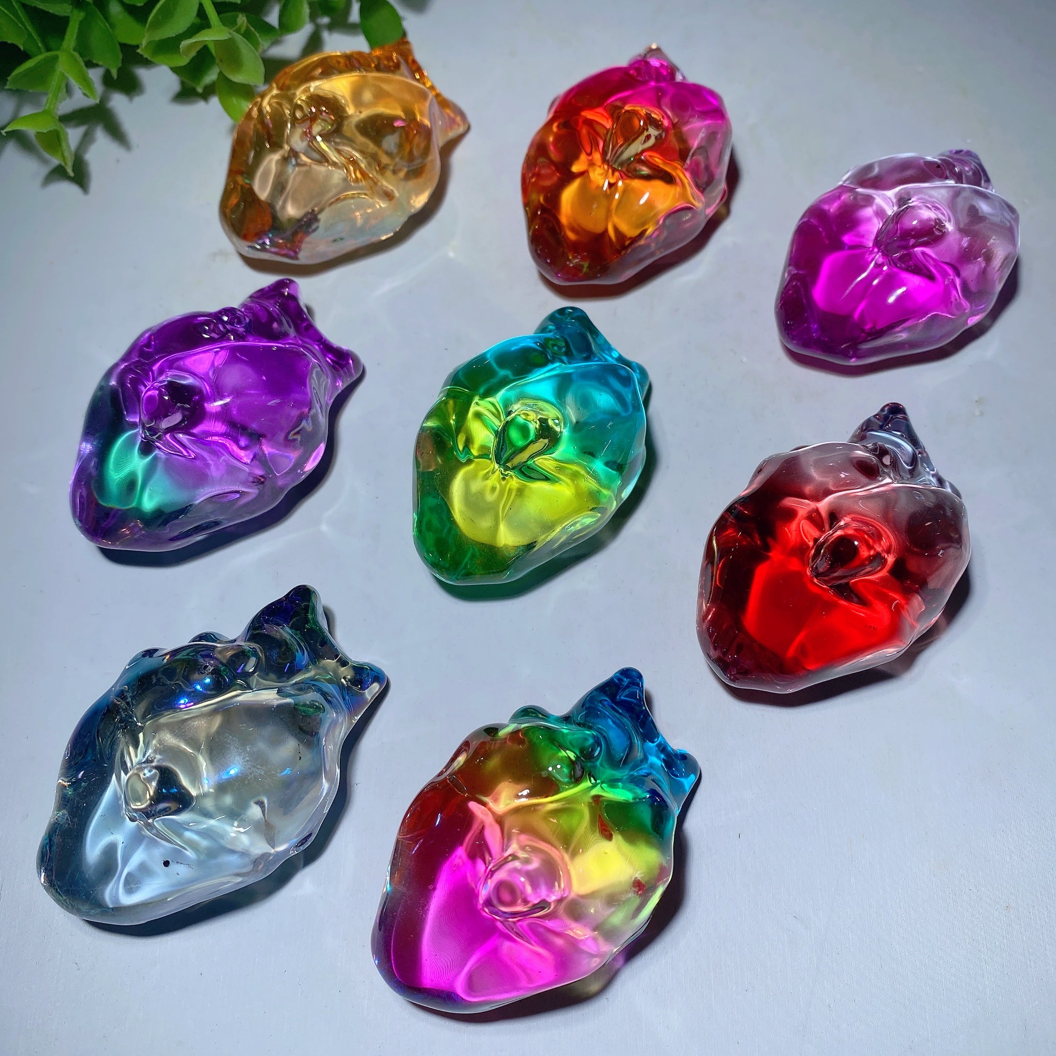 2.2in Colorful Aura Glass Crystal Heart Carving for Healing