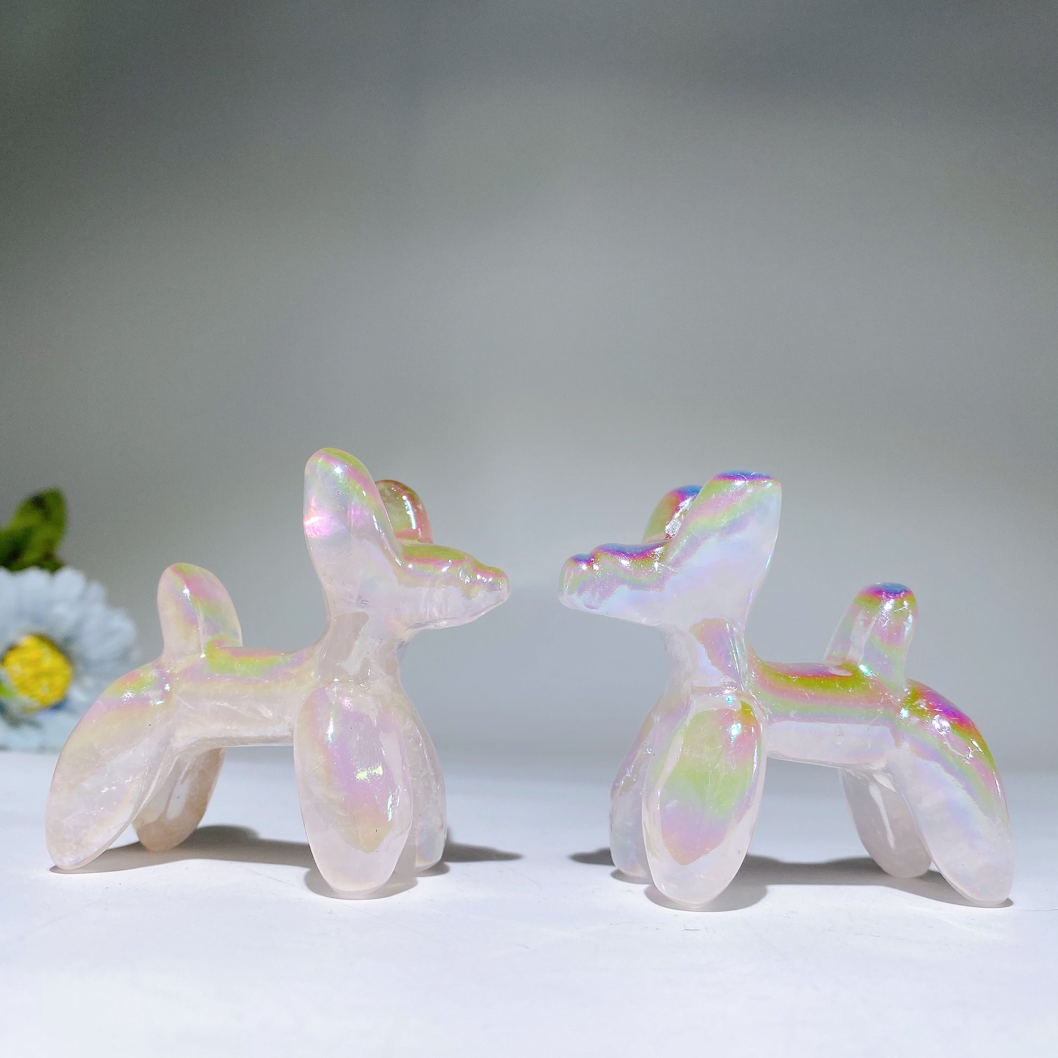 Sculpture de chien en cristal d'aura d'ange de 2,3 pouces pour la guérison