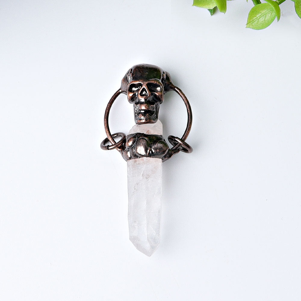 2.3-inch Clear Quartz Pendant with Vintage Skull Decoration