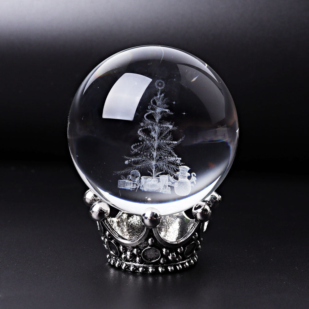 Sphère en cristal de verre de 2,3 pouces avec sculpture de Noël
