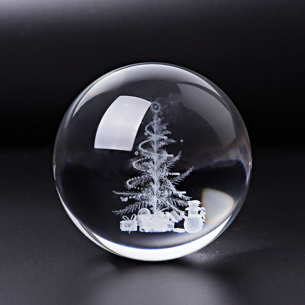 Sphère en cristal de verre de 2,3 pouces avec sculpture de Noël