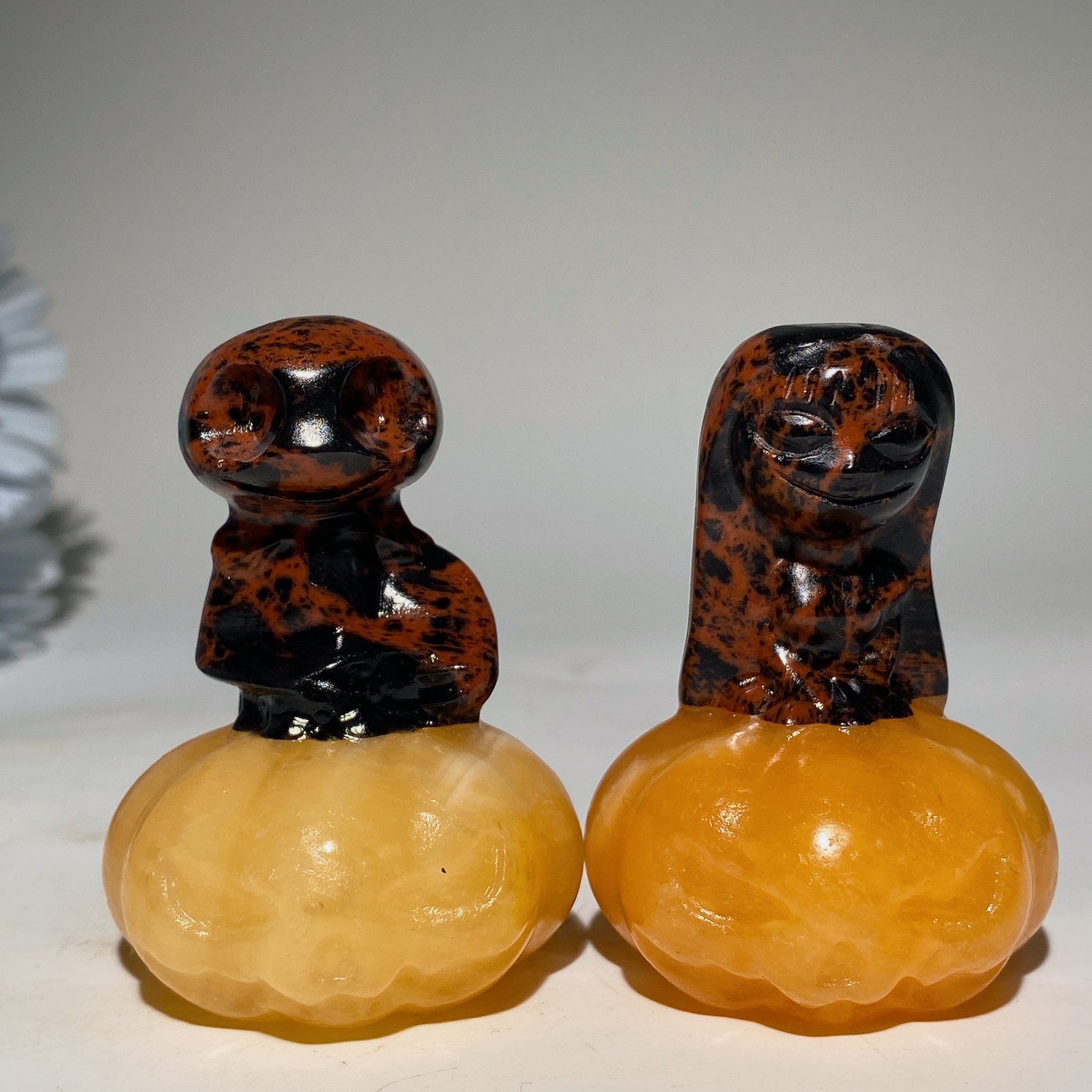 2.3-inch Jack Sally Crystal Figurines with Orange Calcite Pumpkin