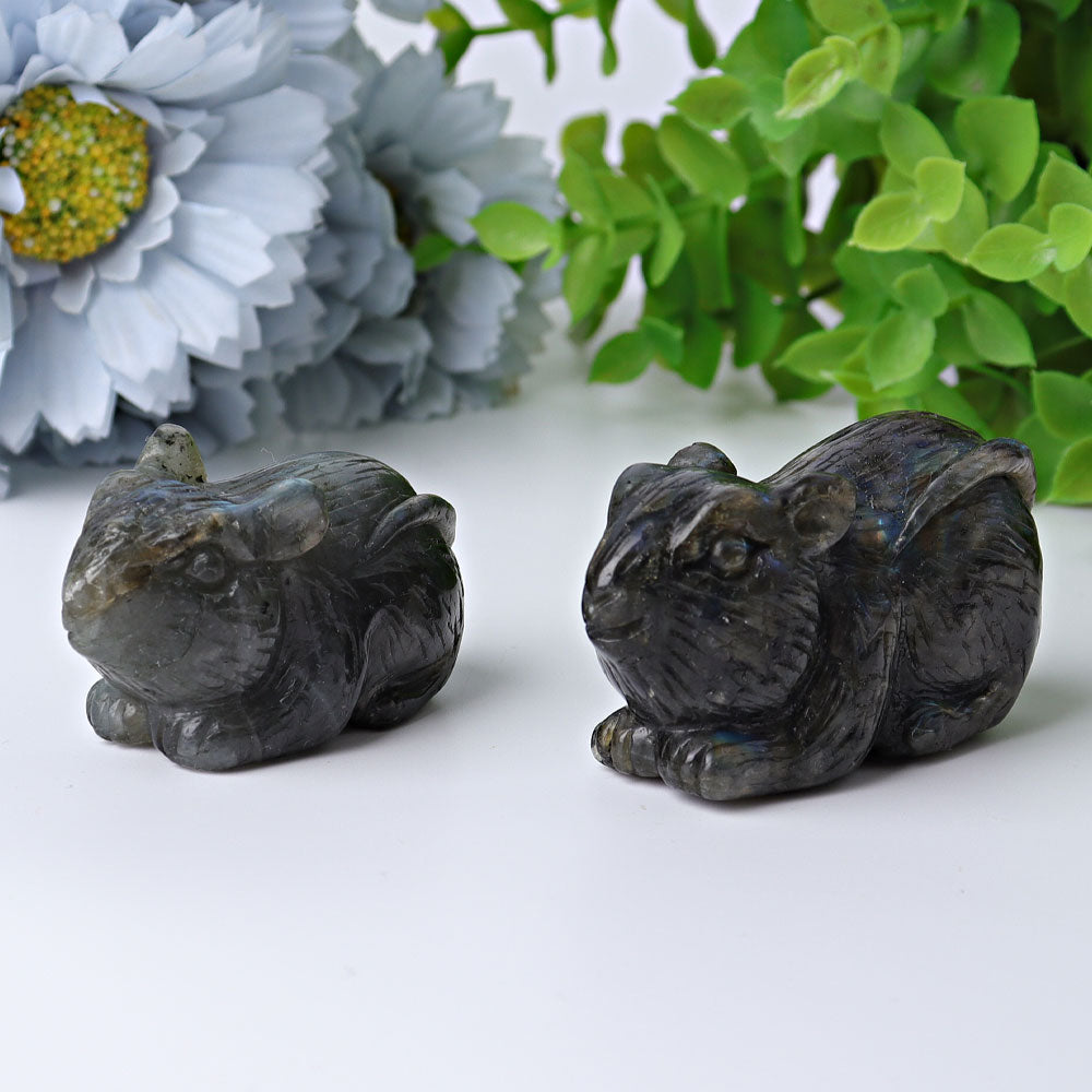 Figurine de souris sculptée en cristal de labradorite de 2,3 pouces