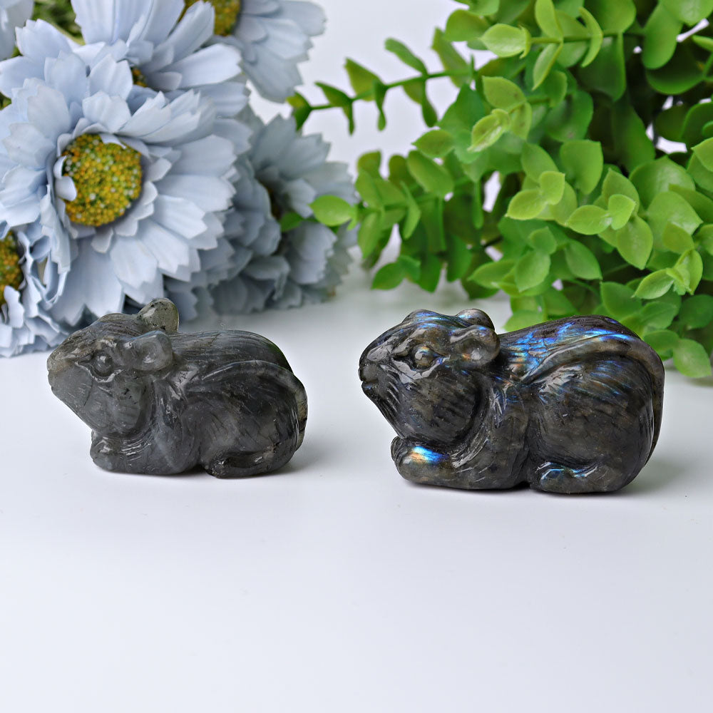 Figurine de souris sculptée en cristal de labradorite de 2,3 pouces