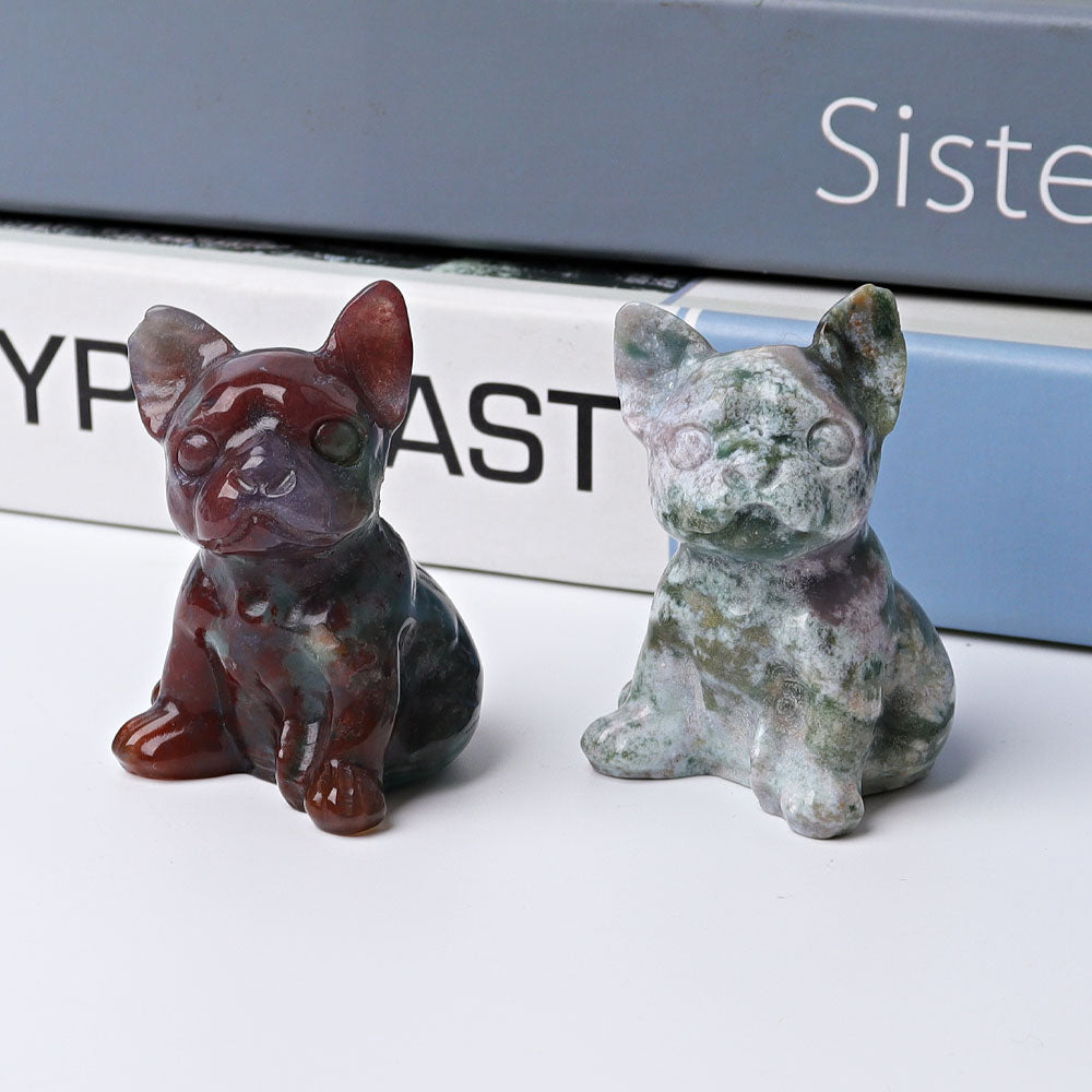 Figurine de chien en cristal d'agate mousse de 2,3 pouces
