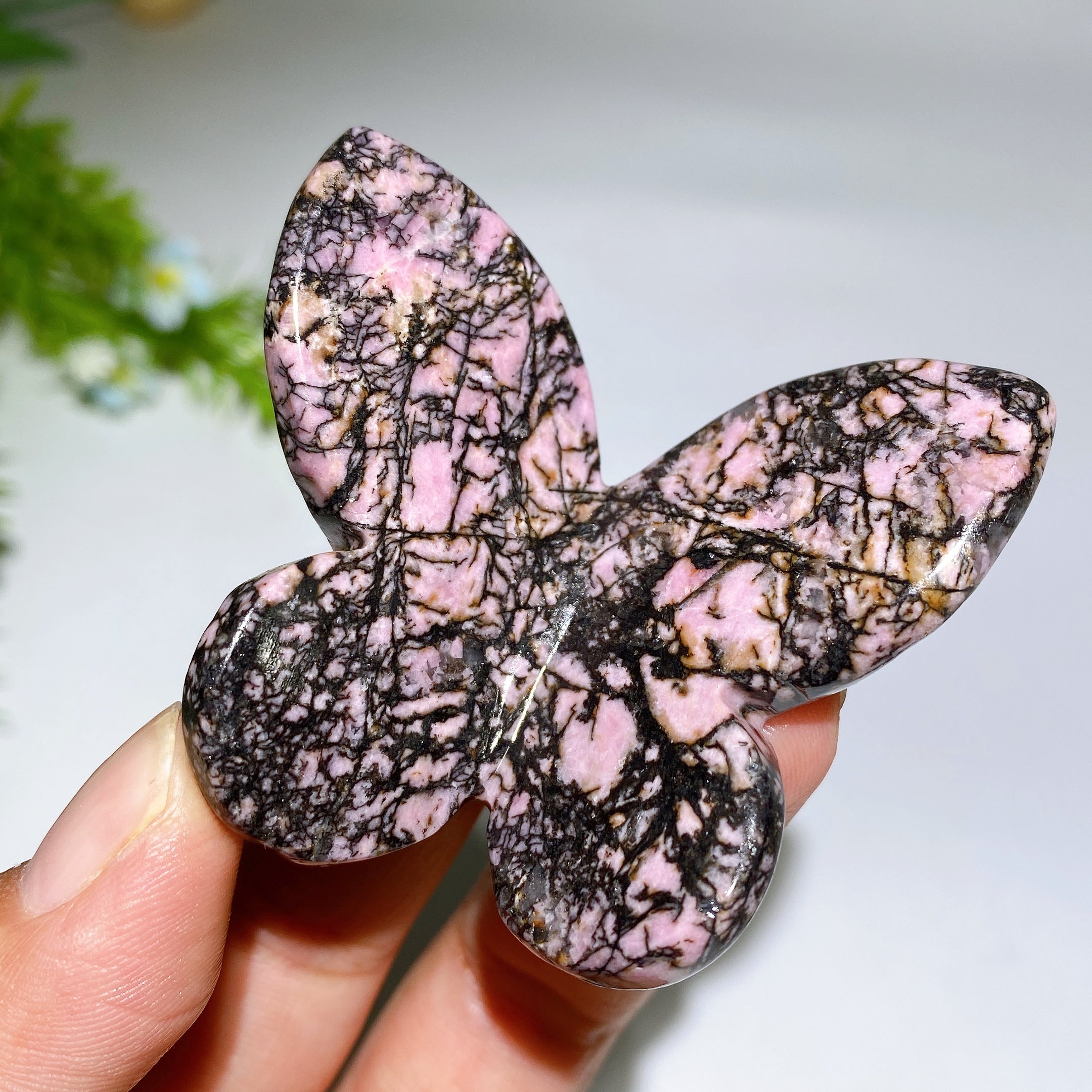 2.3 inch Rhodonite & Mookite Butterfly Crystal Carvings